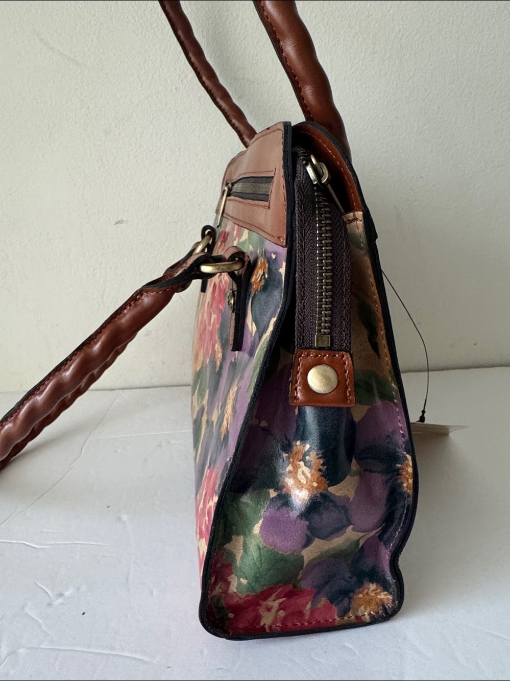 Patricia Nash Calvi French Hydrangea Italian Leather Floral Satchel Handbag - Picture 8 of 16